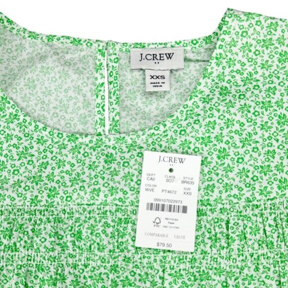 NWT J.CREW Puff-Sleeve Top Sz XXS Disty Floral Green - Picture 4 of 6